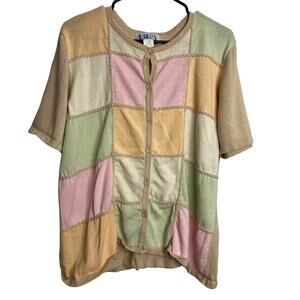 Womans Medium BFA Classics Shirt Short Sleeve Patchwork Unqiue Find! 90s!
